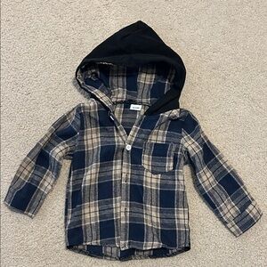 H&M Navy and Beige Plaid Hooded Shirt